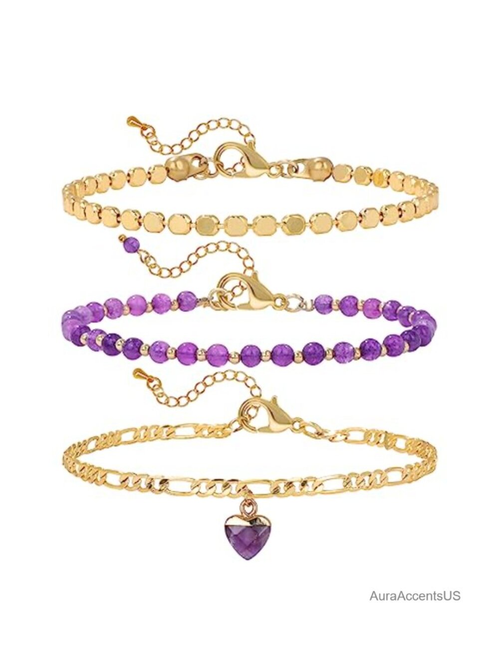 Layered Bracelet Set 18K Gold Plated Stone Bracelet for Women